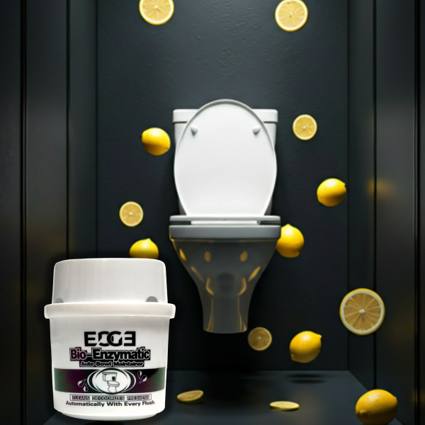 Auto Bowl Maintainer Lemon Fragrance with lemons in cubicle Auto Bowl Maintainer Lemon Fragrance with lemons in cubicle